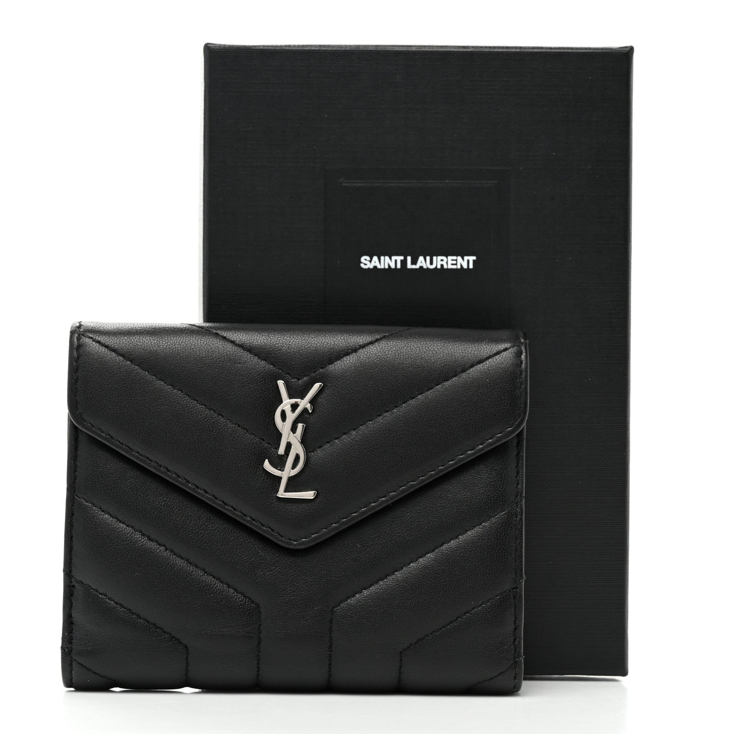Lambskin Y Quilted Monogram Compact Loulou Wallet Black
