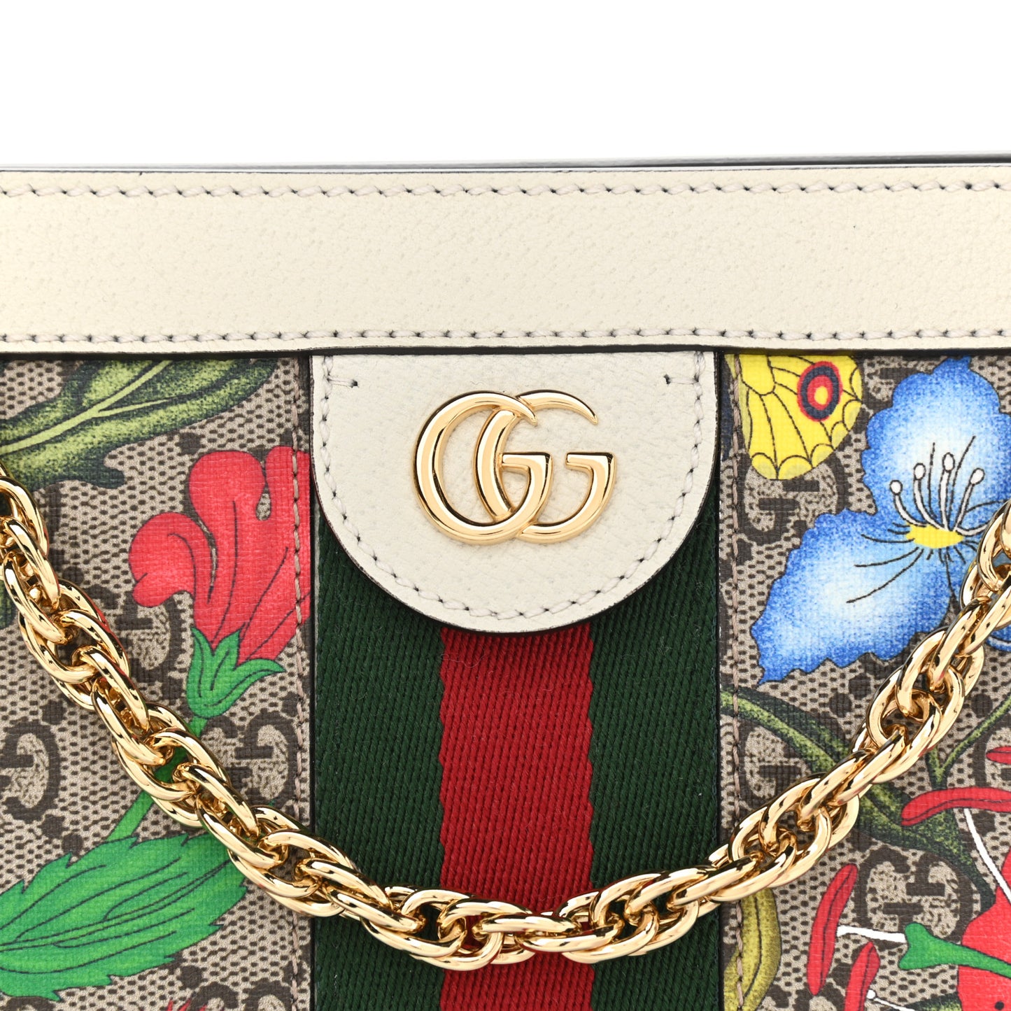GG Supreme Monogram Flora Web Small Ophidia Chain Shoulder Bag White