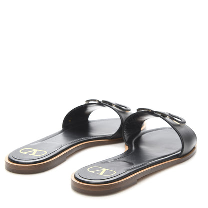 Valentino Garavani Calfskin Vlogo Flat Slide Sandals 38.5 Black 4 of 8