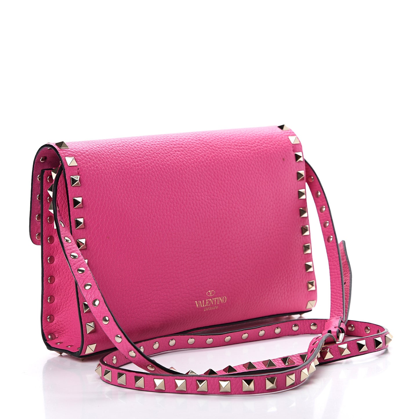 Pebbled Calfskin Medium Rockstud Flip Lock Crossbody Bag Pink Orchid