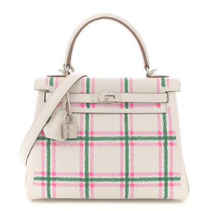 Hermes Swift Tartan Kelly Retourne 25 Gris Pale Rose Bubblegum Vert Moyen 1 of 11
