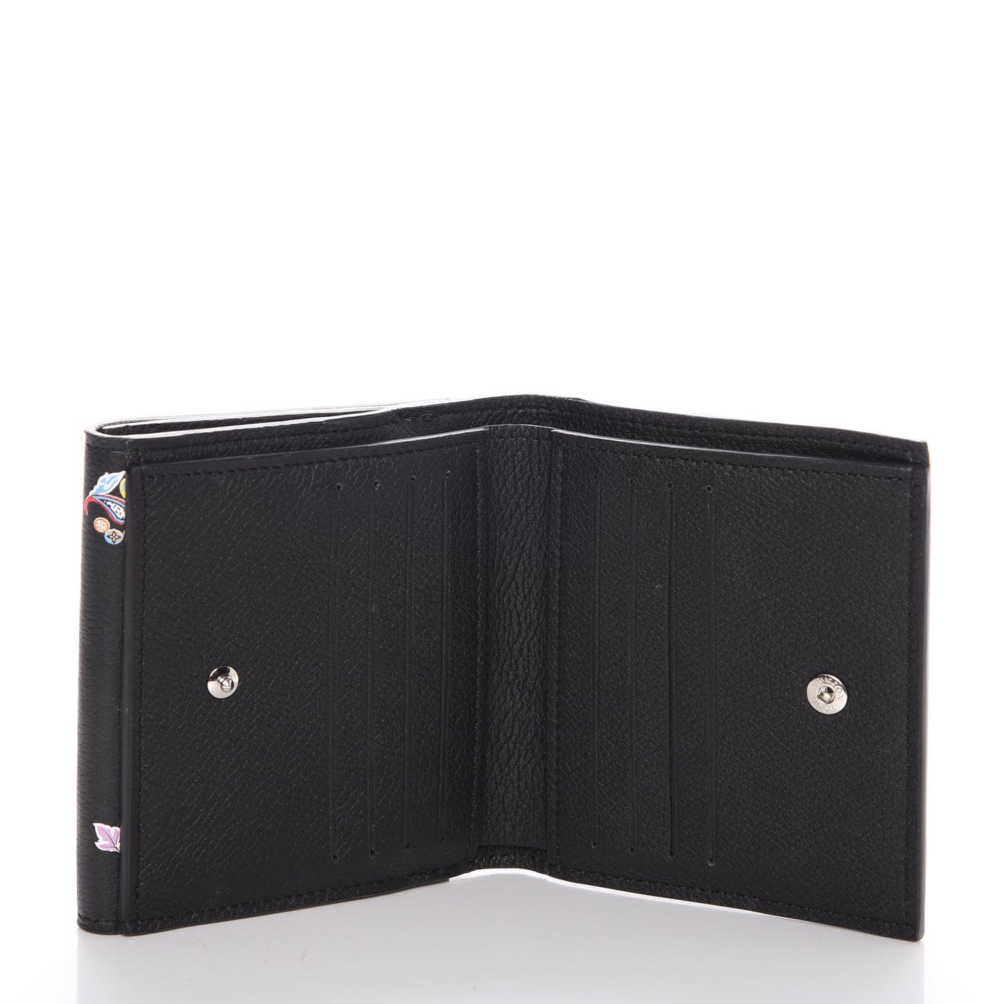 Calfskin LockMe II Floral Compact Wallet Black
