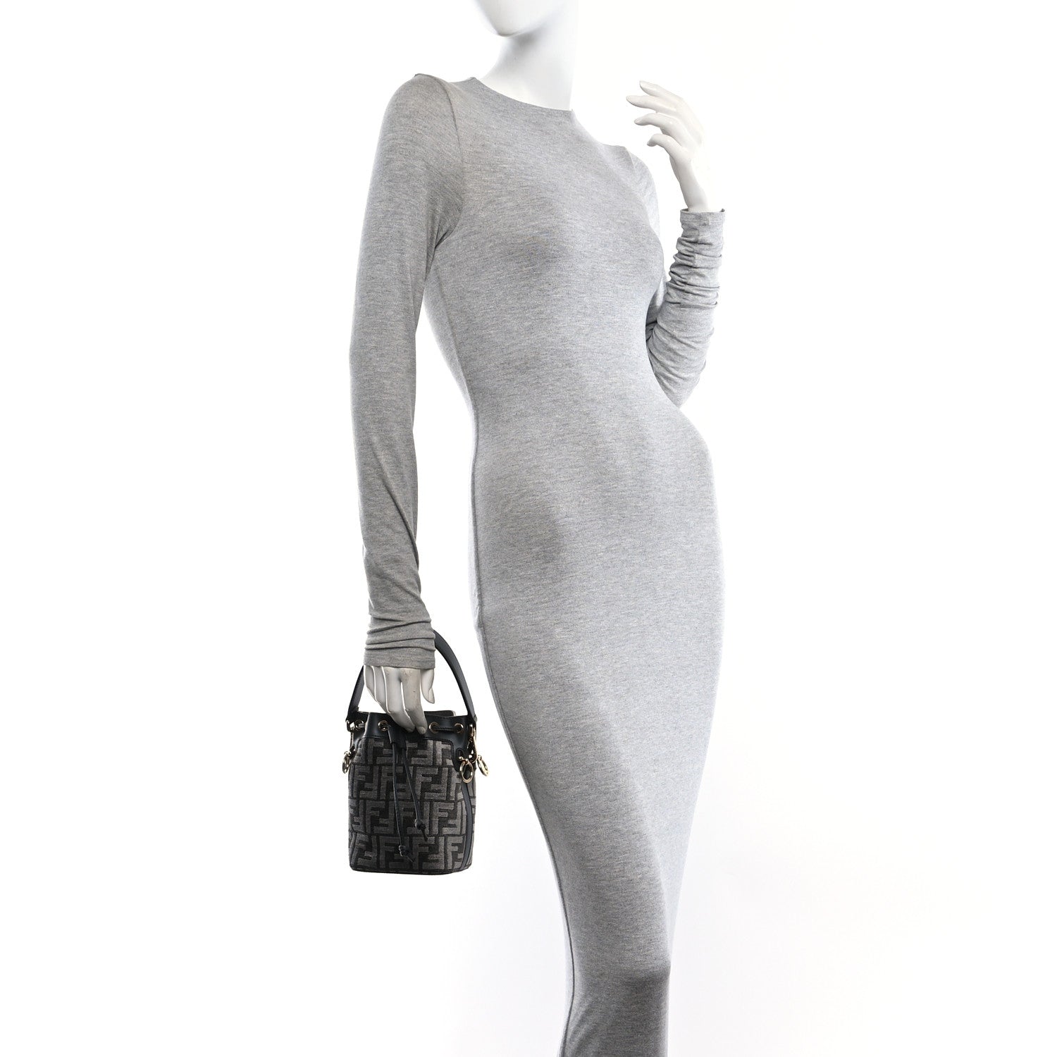 Fendi Chenille Vitello King FF Mini Mon Tresor Bucket Bag Antracite Asfalto 2 of 11