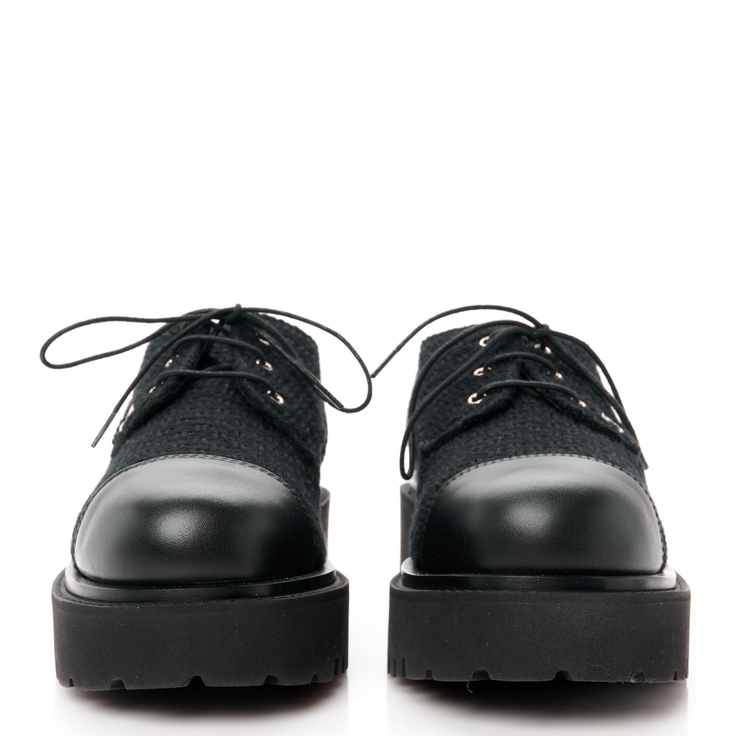 Chanel Wool Tweed Calfskin Lace-Up Loafers 38.5 Black 2 of 10