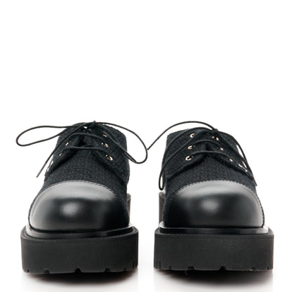 Chanel Wool Tweed Calfskin Lace-Up Loafers 38.5 Black 2 of 10