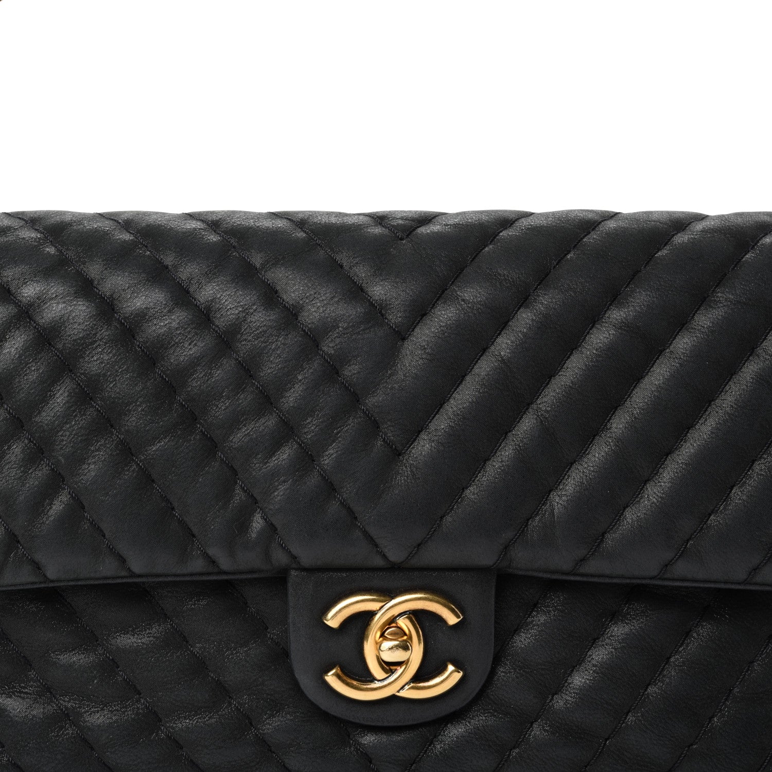 Chanel Iridescent Calfskin Surpique Chevron Large Flap Black 10 of 10