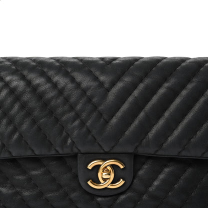 Chanel Iridescent Calfskin Surpique Chevron Large Flap Black 10 of 10