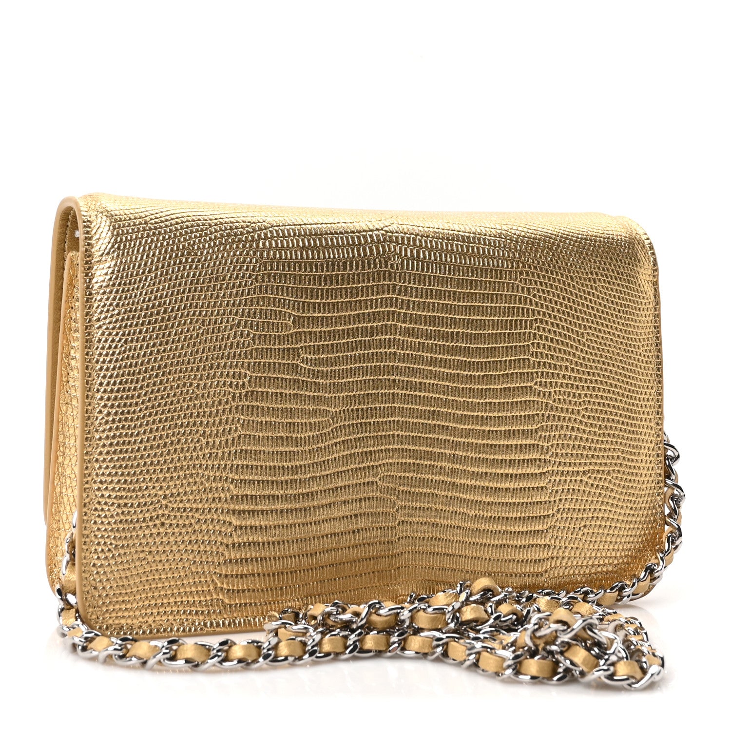 Chanel Calfskin Lizard Embossed Wallet On Chain WOC Gold 2 of 11