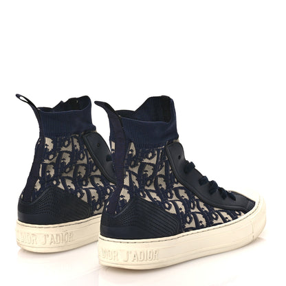 Christian Dior Technical Knit Calfskin Oblique Womens Walk'n Dior High Top Sneakers 39 Deep Blue 4 of 9