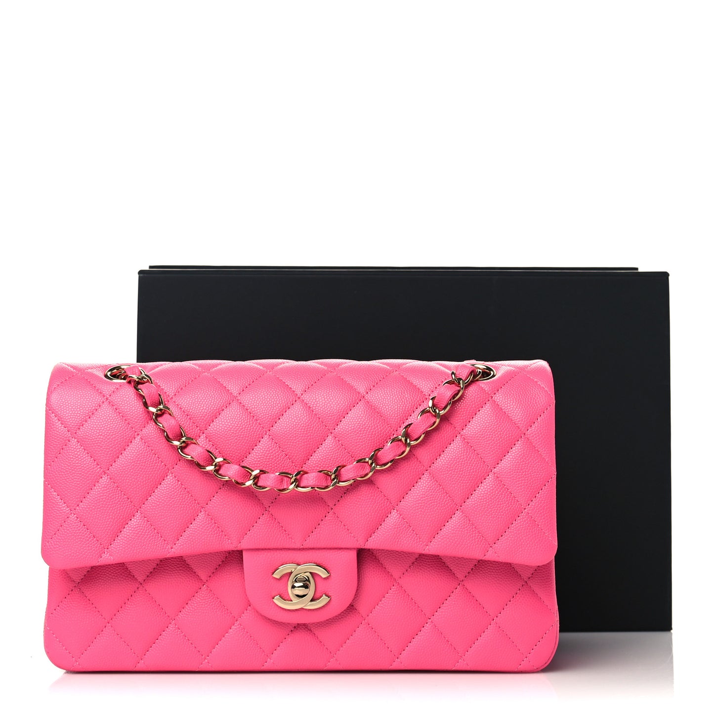 Caviar Quilted Medium Double Flap Pink