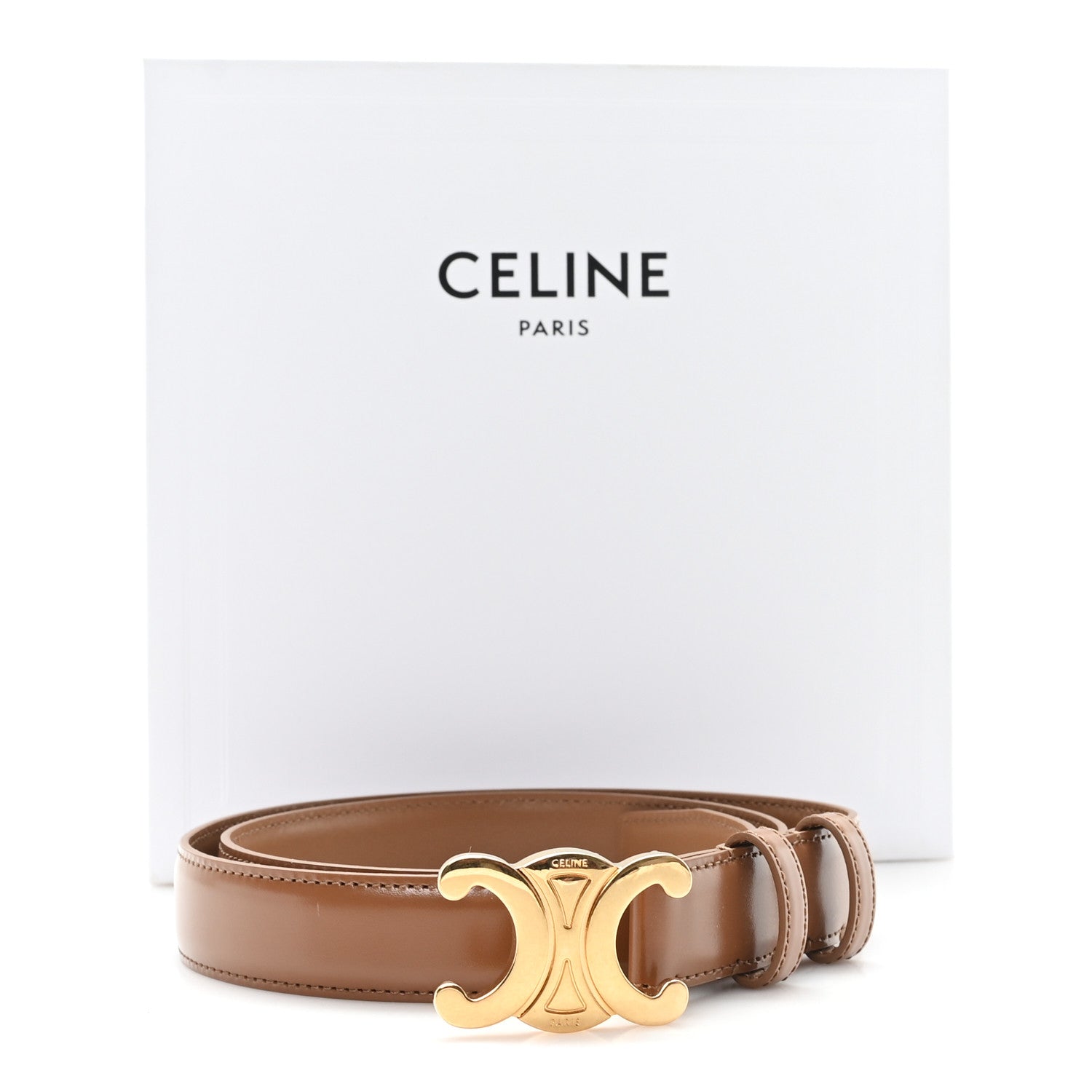 Celine Box Calfskin Medium 25mm Triomphe Belt 85 34 Tan 1786038
