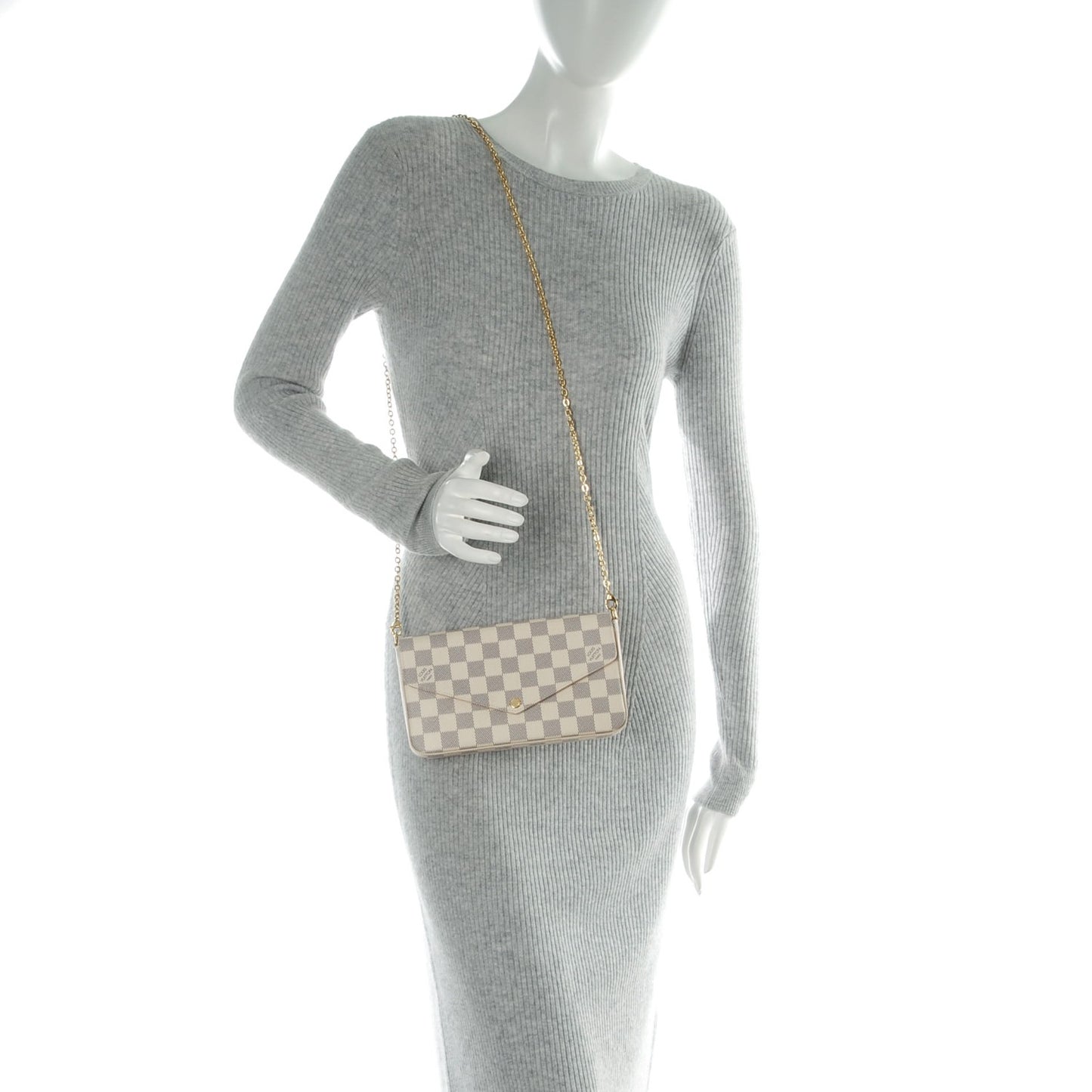 Damier Azur Pochette Felicie Chain Wallet Rose Ballerine