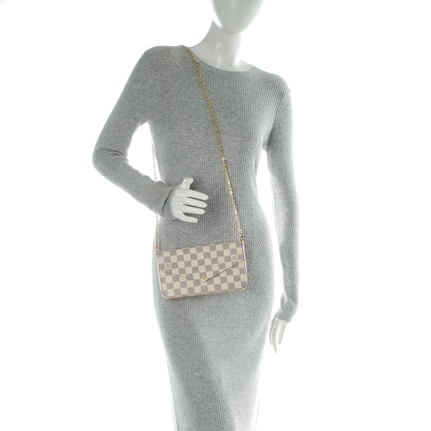 Louis Vuitton Damier Azur Pochette Felicie Chain Wallet Rose Ballerine 2 of 9