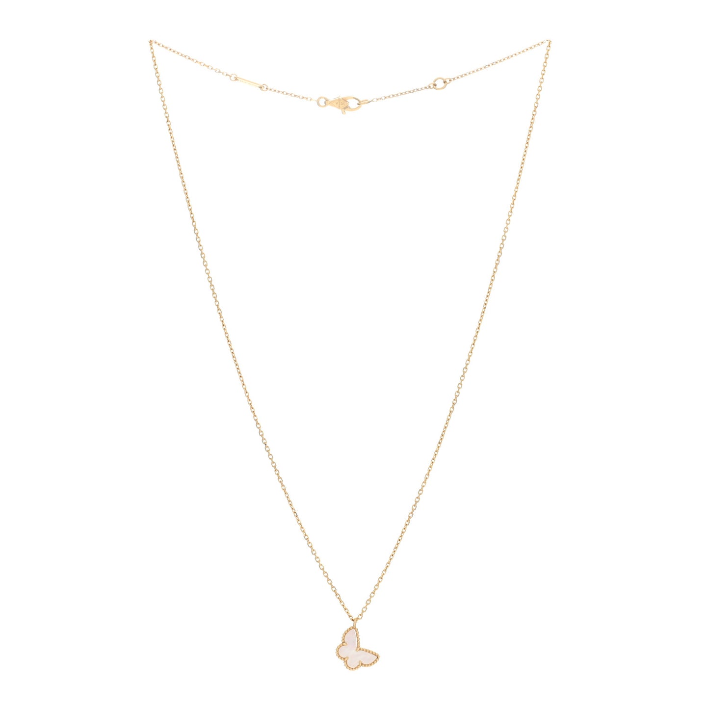 18K Yellow Gold Mother of Pearl Sweet Alhambra Butterfly Pendant Necklace