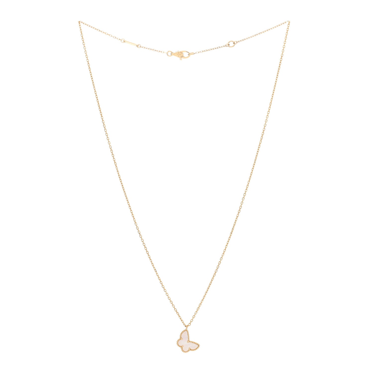 Van Cleef & Arpels 18K Yellow Gold Mother of Pearl Sweet Alhambra Butterfly Pendant Necklace 2 of 5