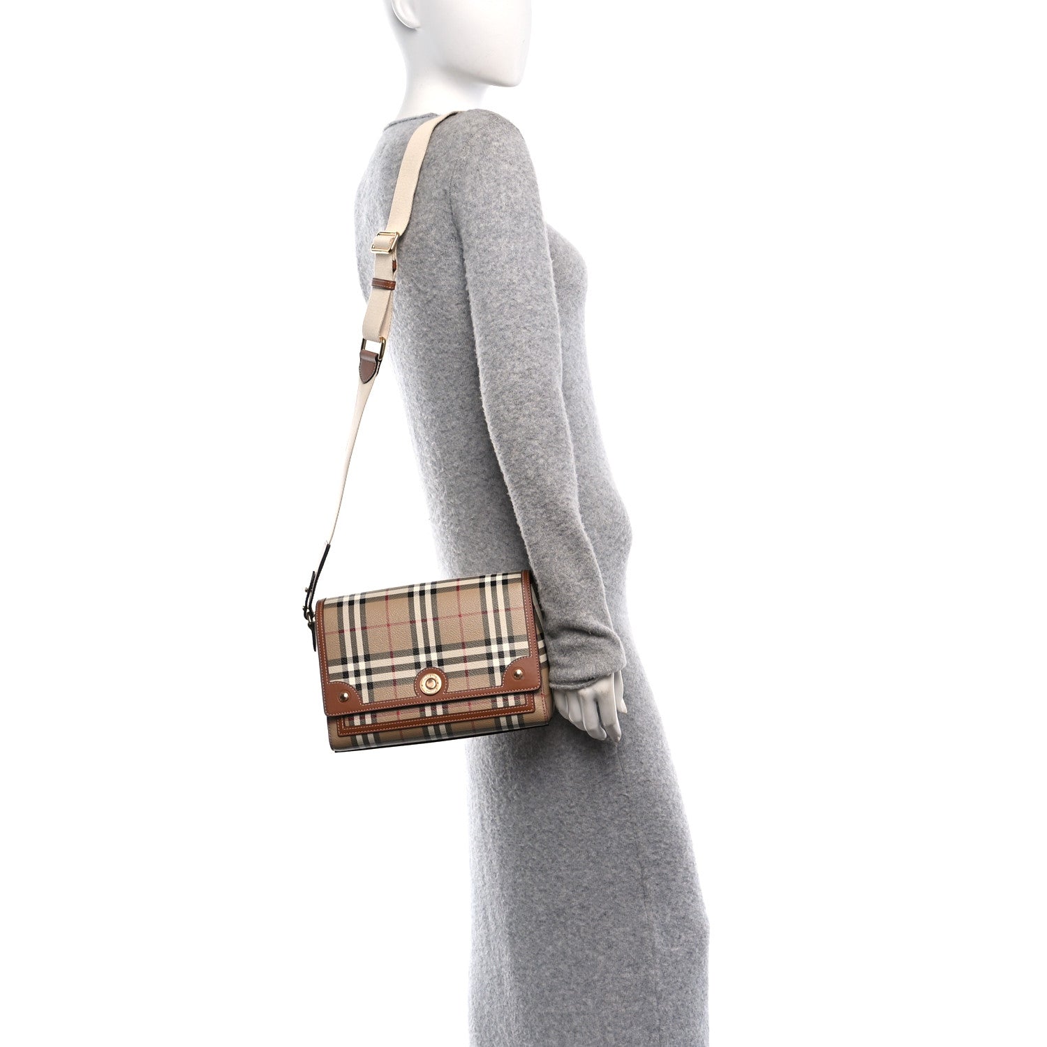 Burberry Coated Canvas Calfskin Vintage Check Medium Note Crossbody Bag Briar Brown 2 of 10