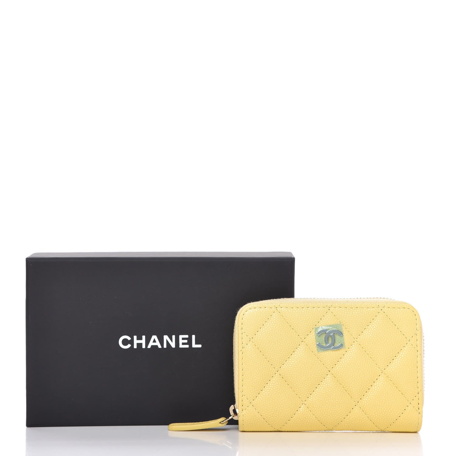 Chanel Caviar Quilted Zip Coin Purse Yellow 8 of 9