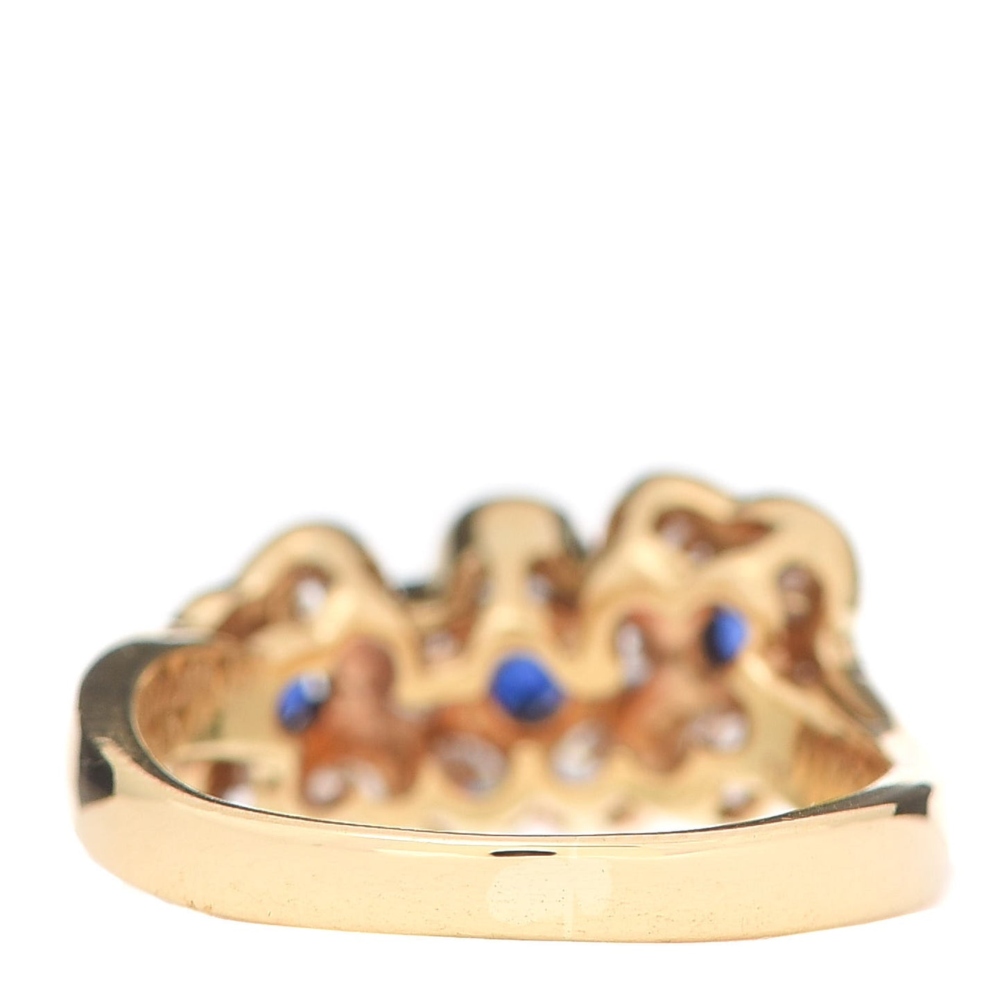 18K Yellow Gold Diamond Blue Sapphire Trio Floral Ring 49 5