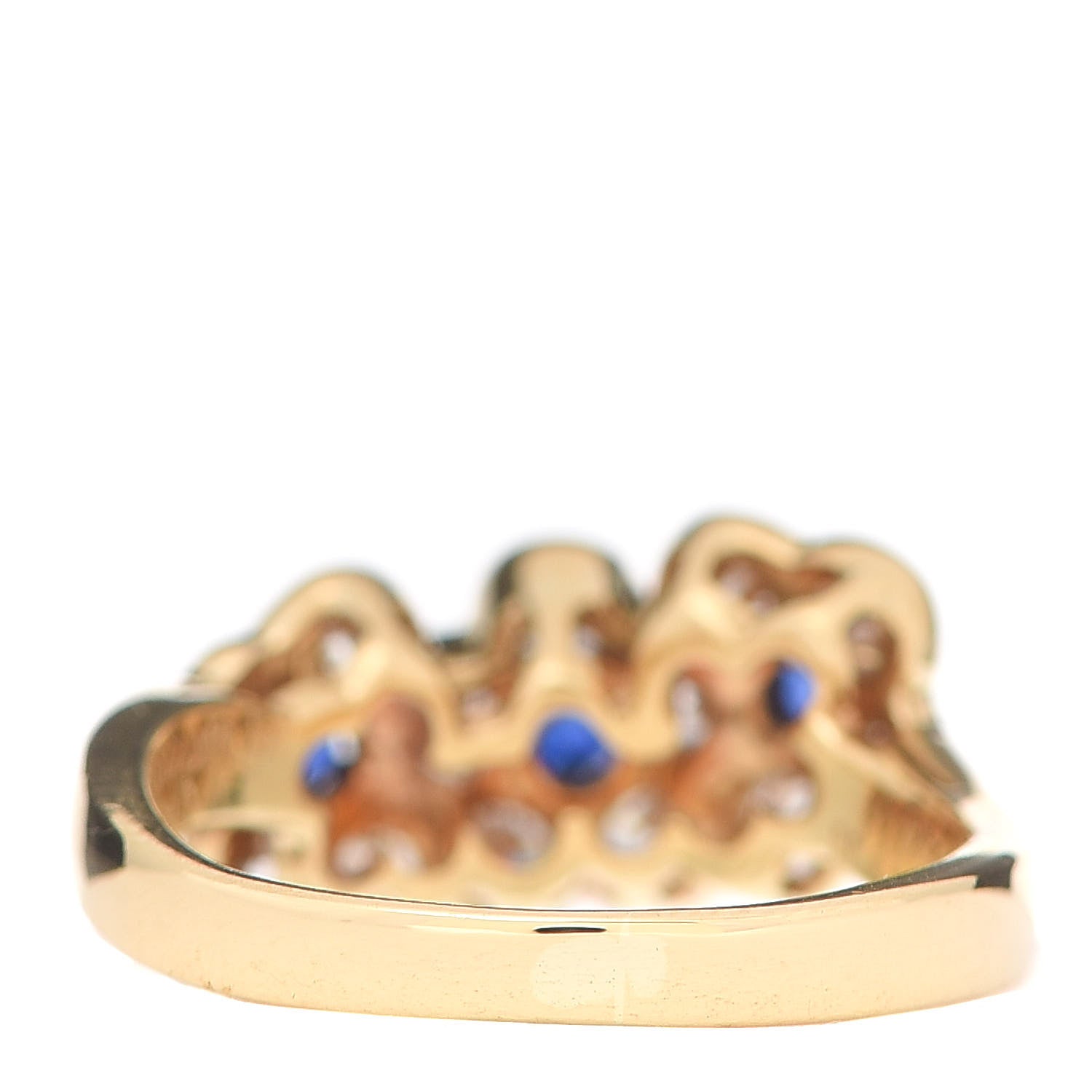 Van Cleef & Arpels 18K Yellow Gold Diamond Blue Sapphire Trio Floral Ring 49 5 4 of 6