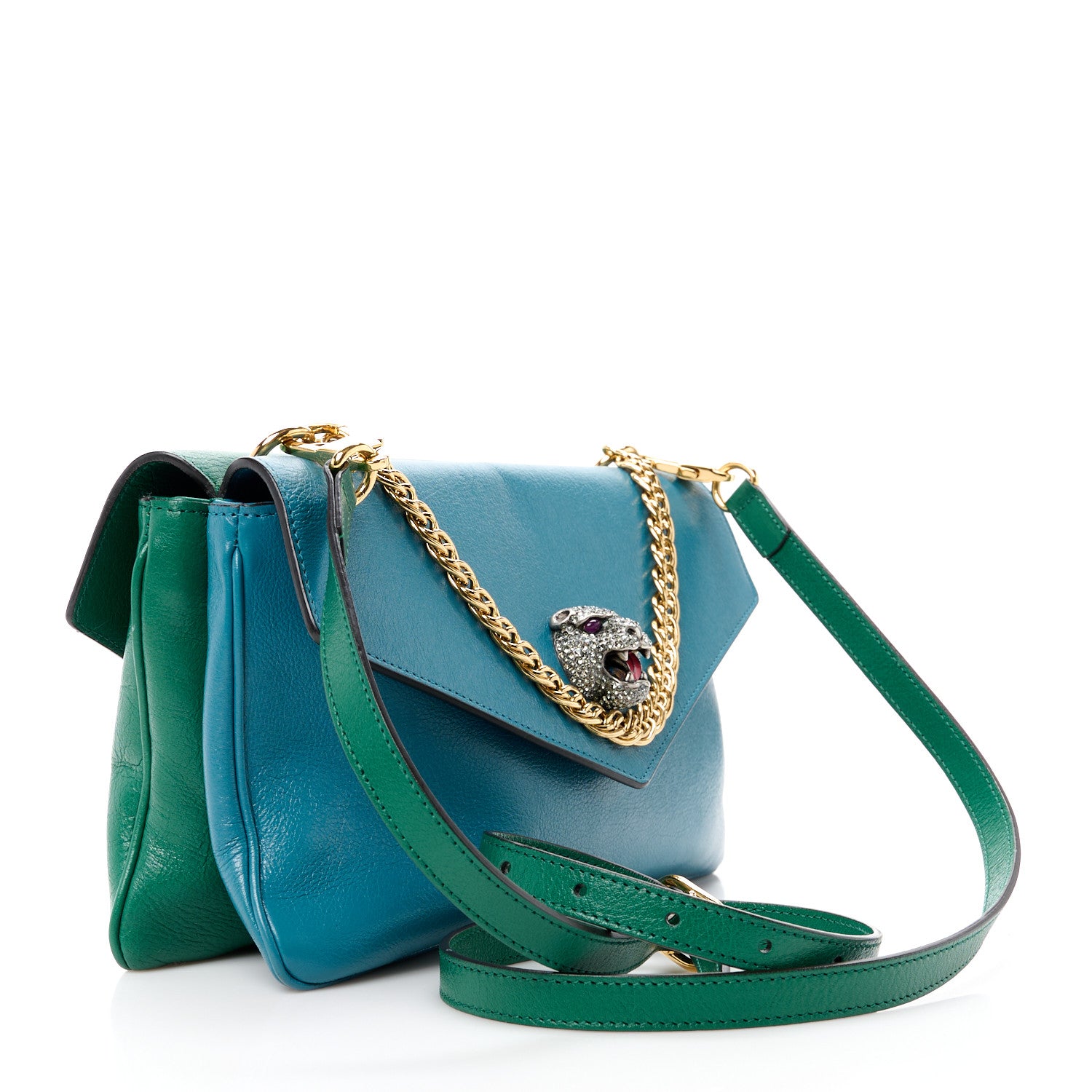 Gucci Calfskin Medium Thiara Double Envelope Shoulder Bag Blue Green 4 of 15