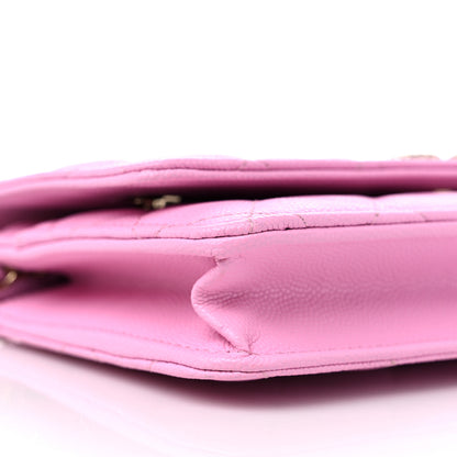 Chanel Caviar Quilted Perforated Metal CC Wallet On Chain WOC Lilac Light Green 9 of 10