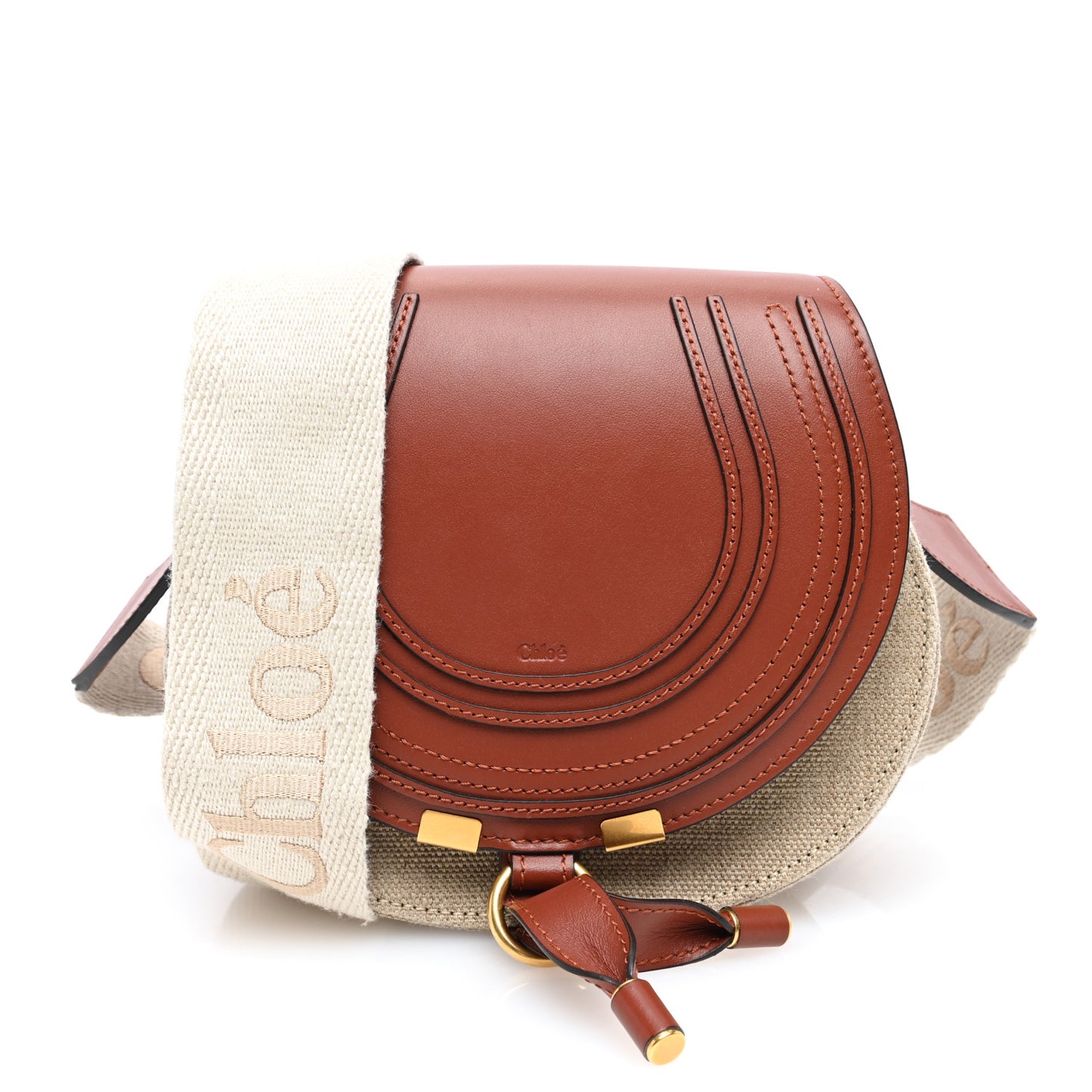 Linen Calfskin Small Marcie Saddle Bag Sepia Brown