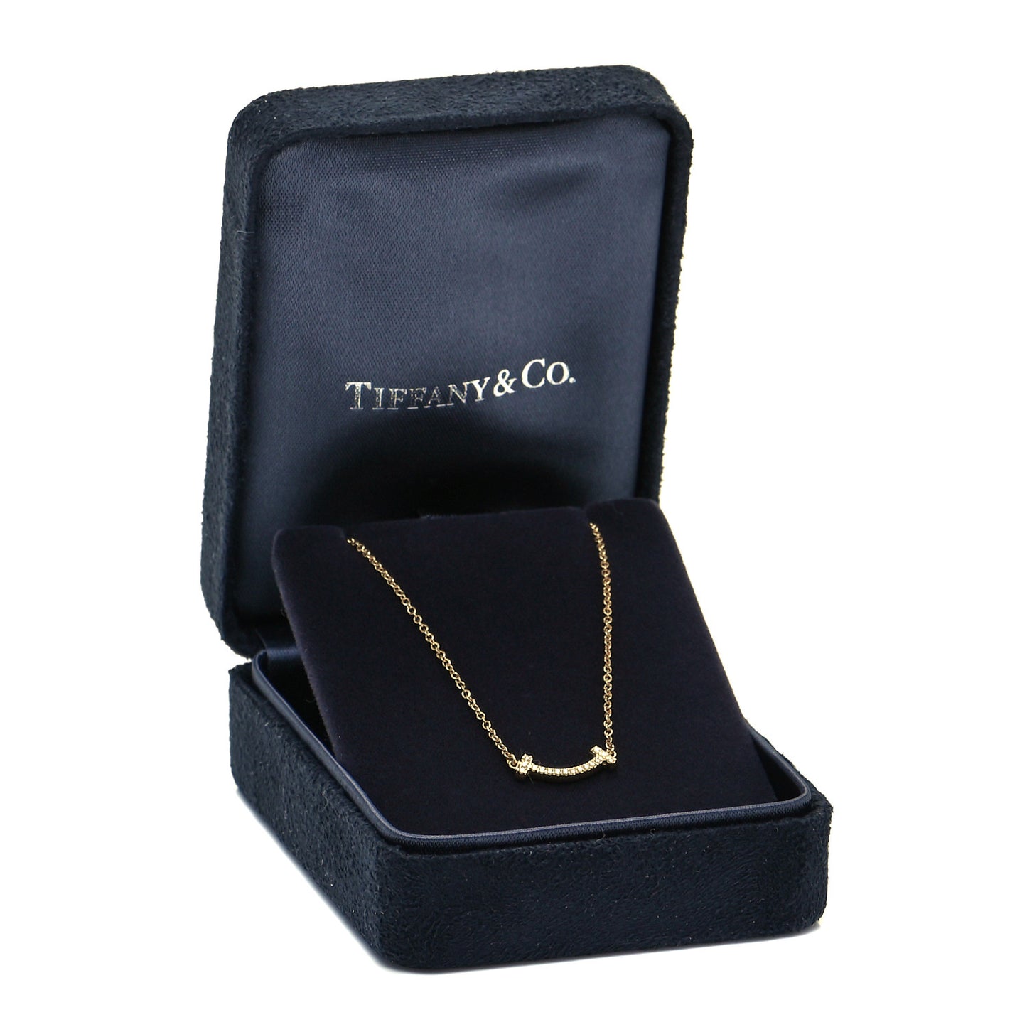 18K Yellow Gold Diamond Mini T Smile Pendant Necklace