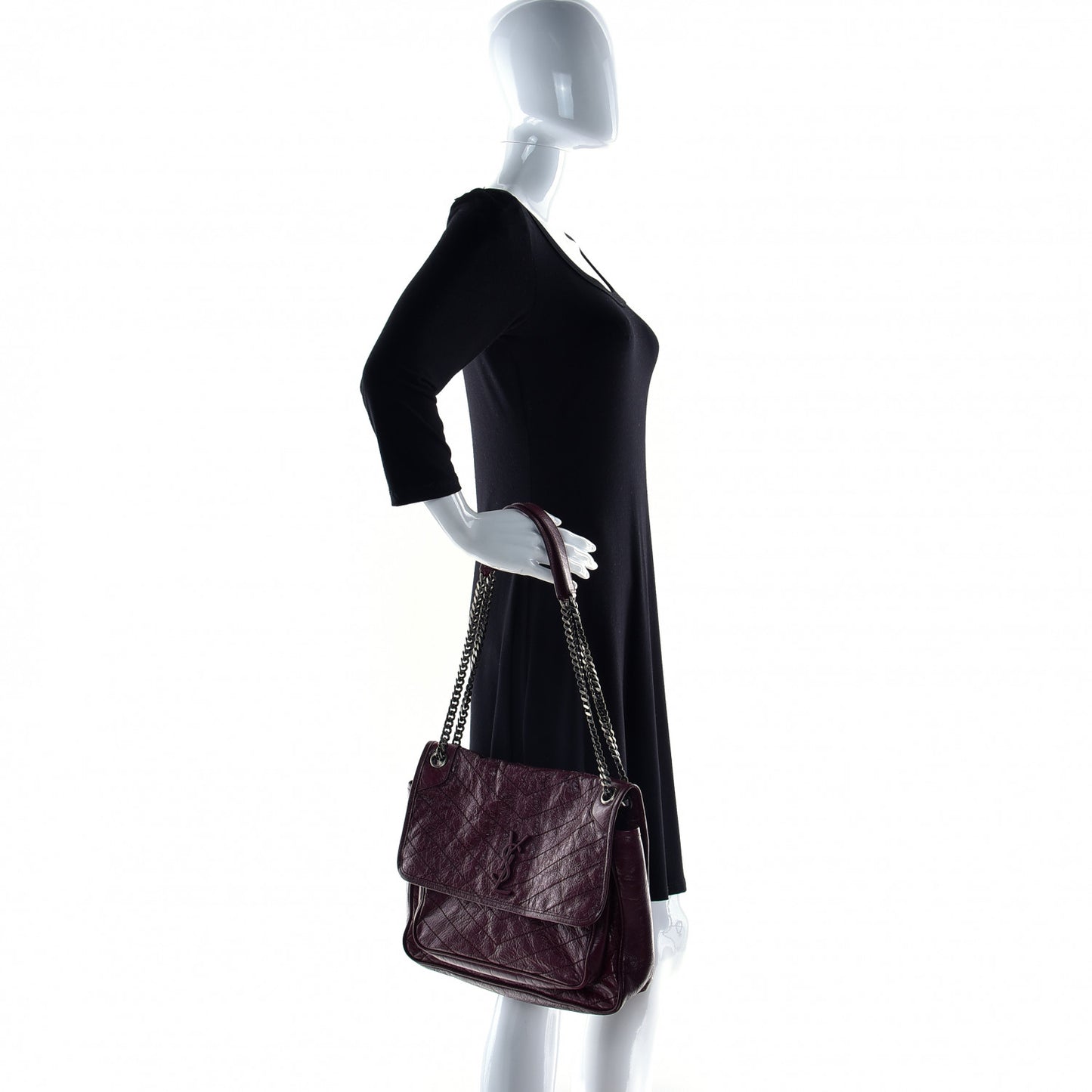 Crinkled Calfskin Matelasse Monogram Large Niki Chain Satchel Rouge Legion