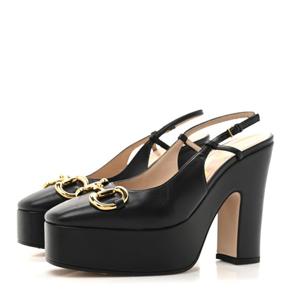 Gucci Nappa Horsebit Platform 35/120mm Slingback Pumps 36.5 Black 5 of 14