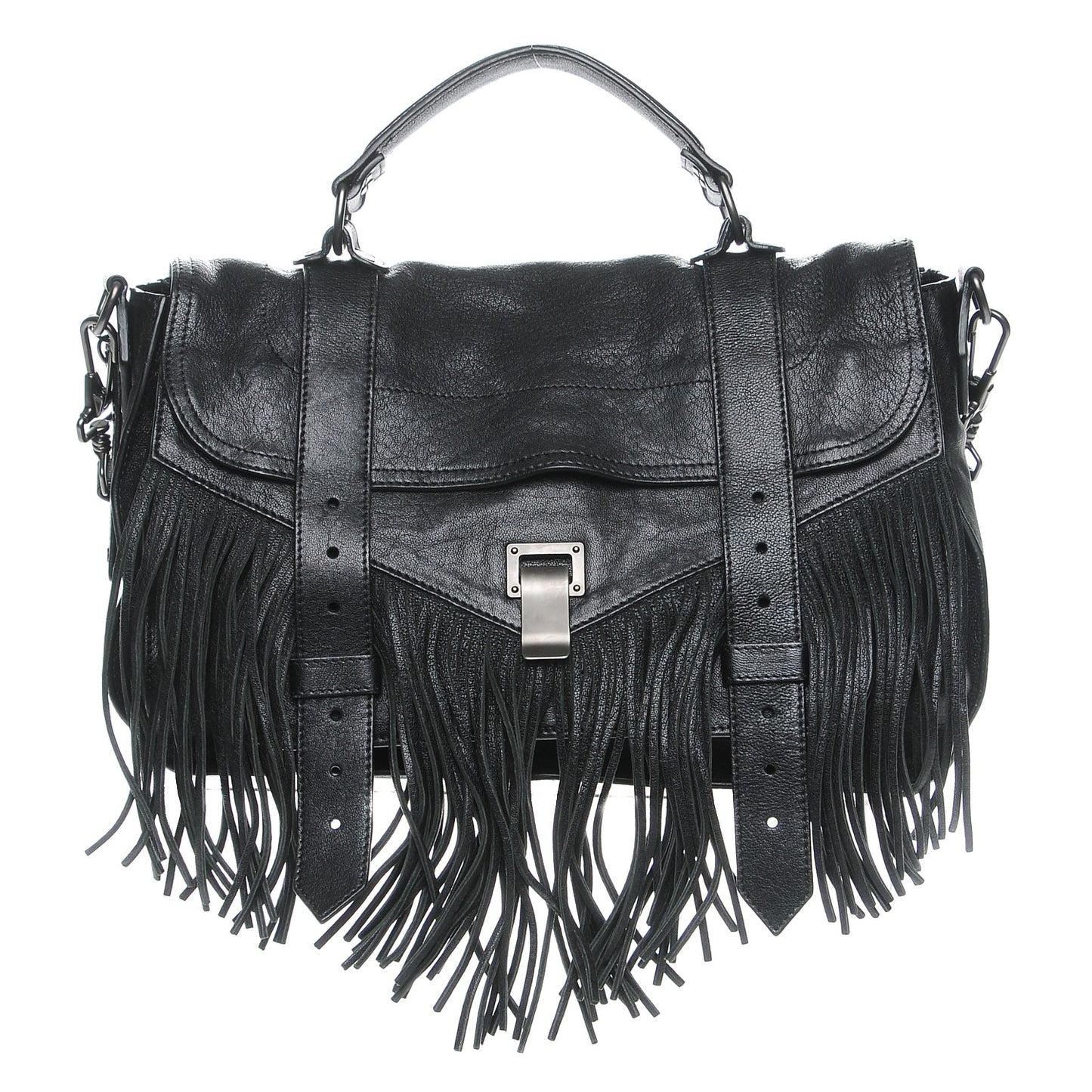 Lambskin Fringe Medium PS1 Satchel Black