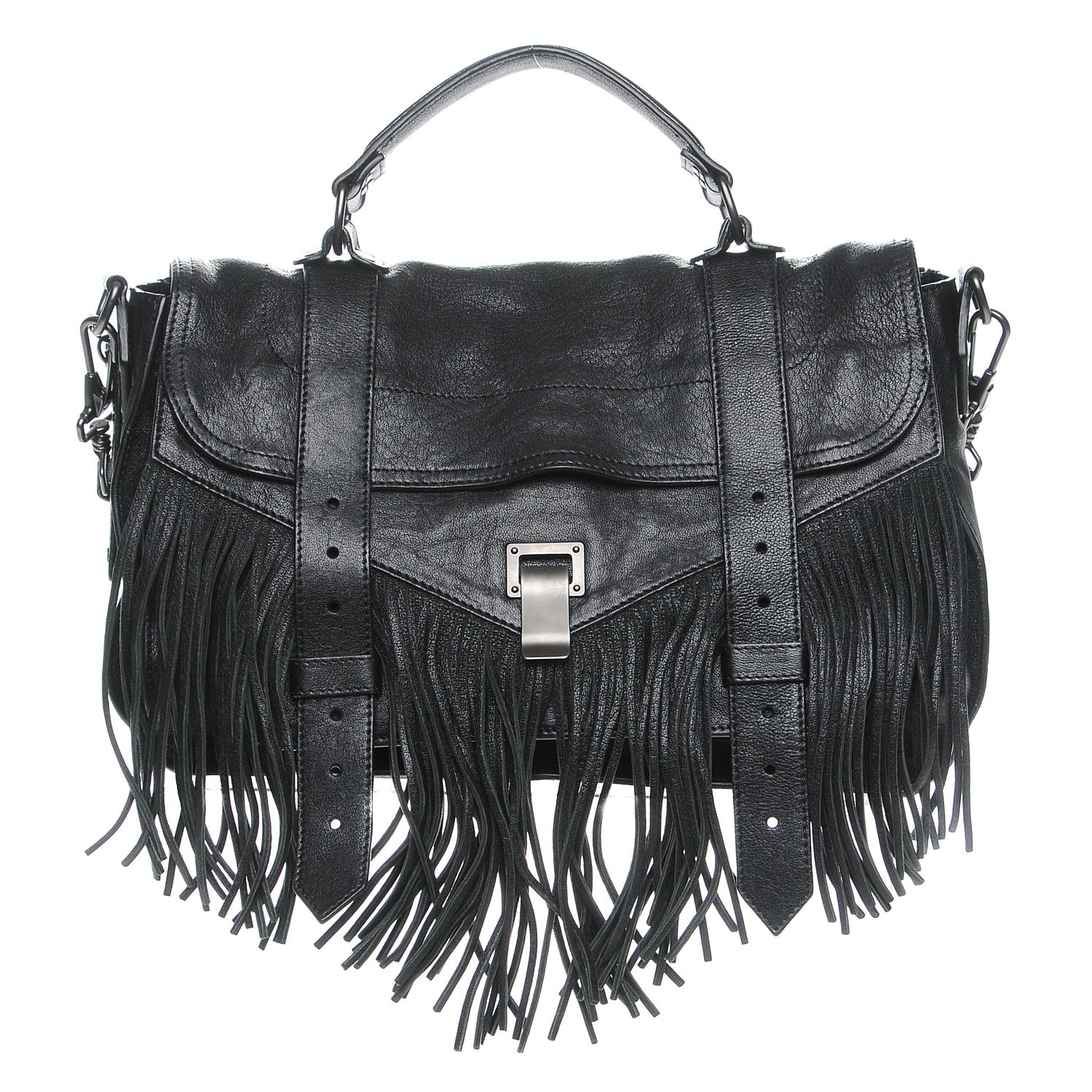 Proenza Schouler Lambskin Fringe Medium PS1 Satchel Black 1 of 9