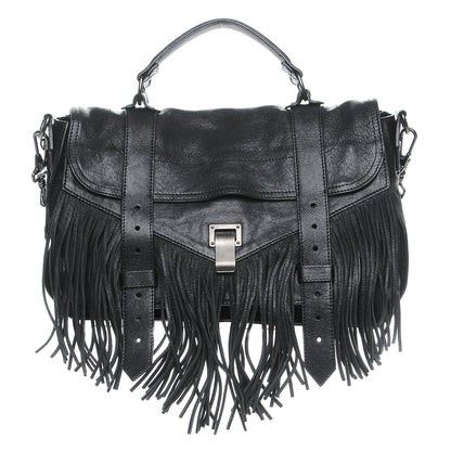 Proenza Schouler Lambskin Fringe Medium PS1 Satchel Black 1 of 9