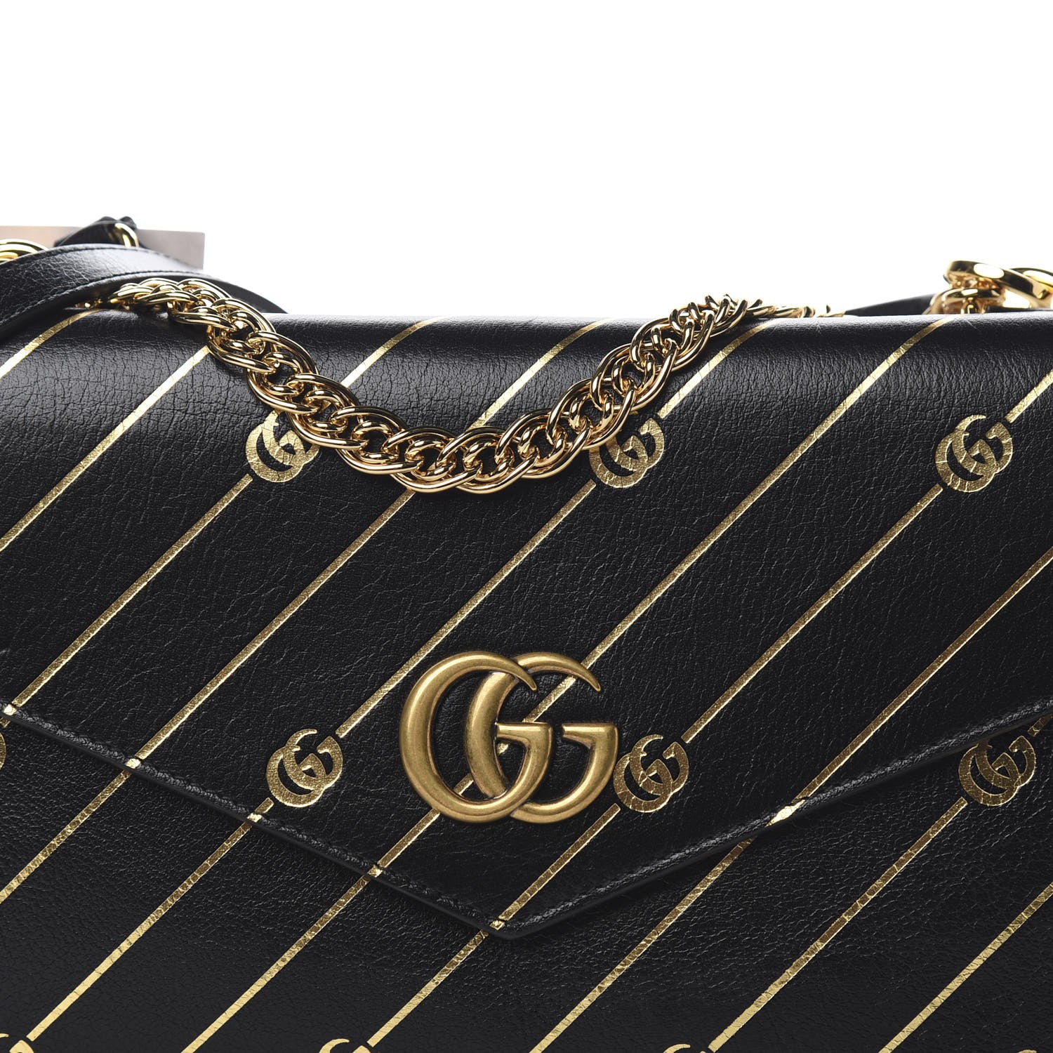 Gucci Calfskin Diagonal GG Medium Thiara Double Envelope Shoulder Bag Black White 10 of 11