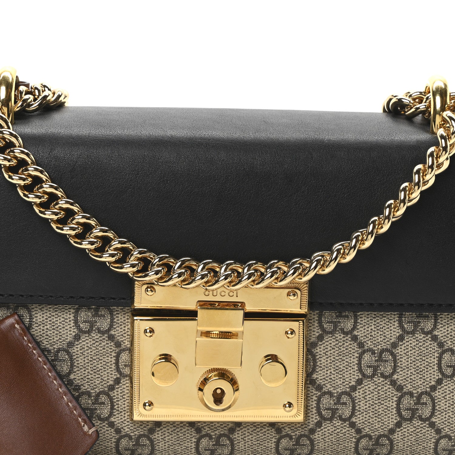 Gucci GG Supreme Monogram Calfskin Small Padlock Shoulder Bag Beige Black Cuir 8 of 10