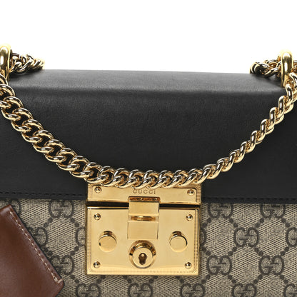 Gucci GG Supreme Monogram Calfskin Small Padlock Shoulder Bag Beige Black Cuir 8 of 10