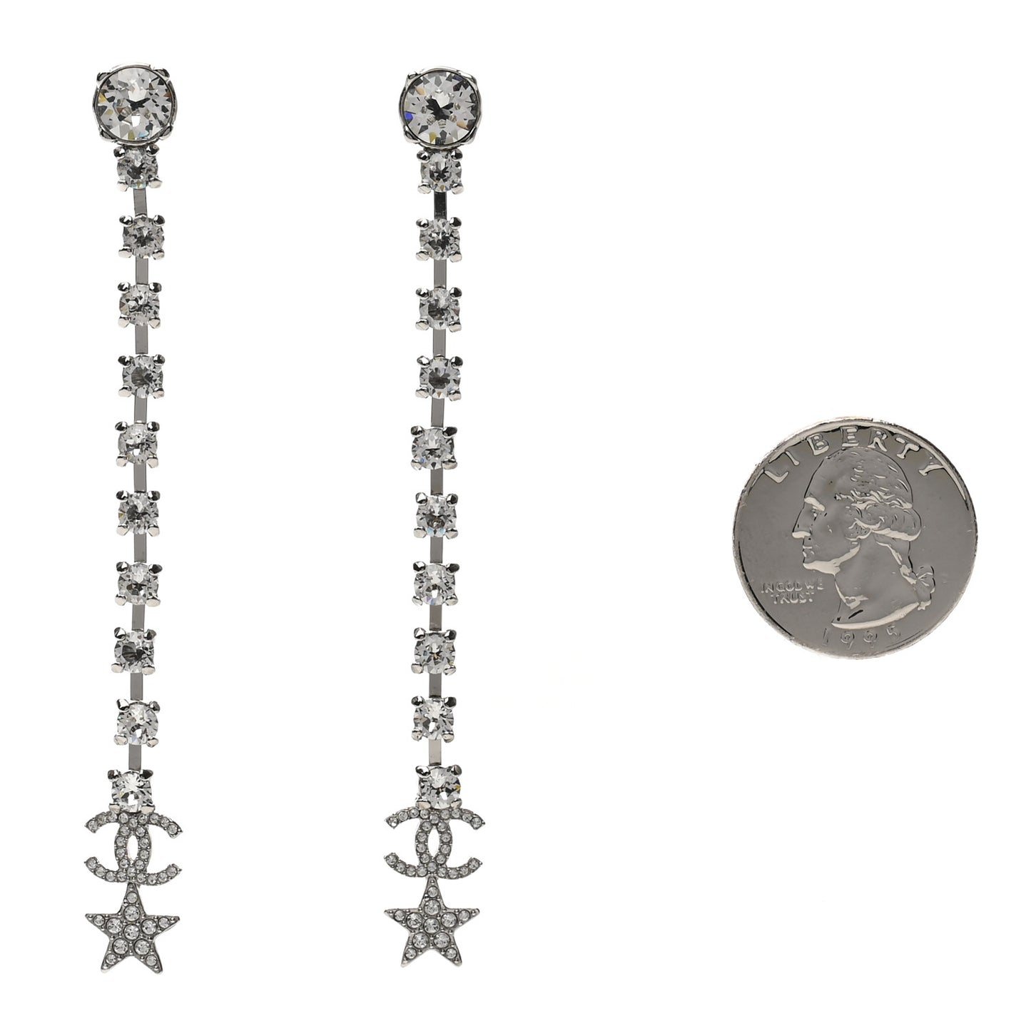 Crystal Starfall Drop Long CC Earrings Silver