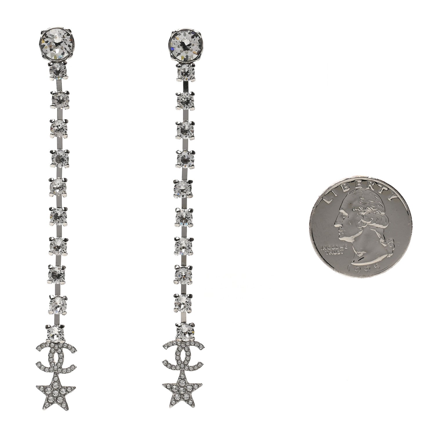 Chanel Crystal Starfall Drop Long CC Earrings Silver 2 of 5