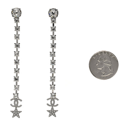 Chanel Crystal Starfall Drop Long CC Earrings Silver 2 of 5