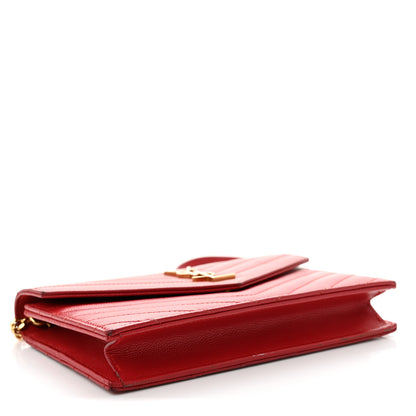 Saint Laurent Grain De Poudre Matelasse Chevron Monogram Envelope Chain Wallet Rouge Eros 4 of 11