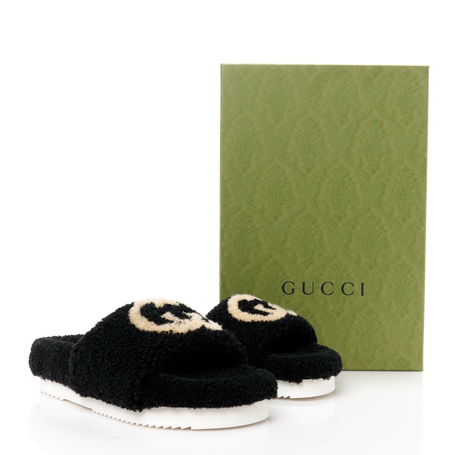 Gucci Shearling Womens Eileen Slide Sandals 39 Black Butterscotch 9 of 9