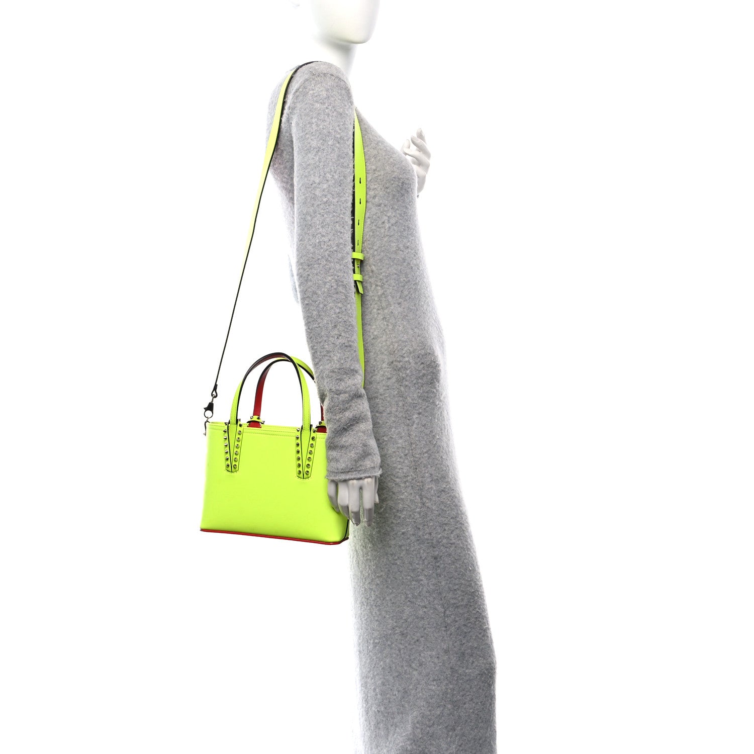Christian Louboutin Patent Calfskin Loubinthesky Small Cabata Tote Fluo Yellow 2 of 10