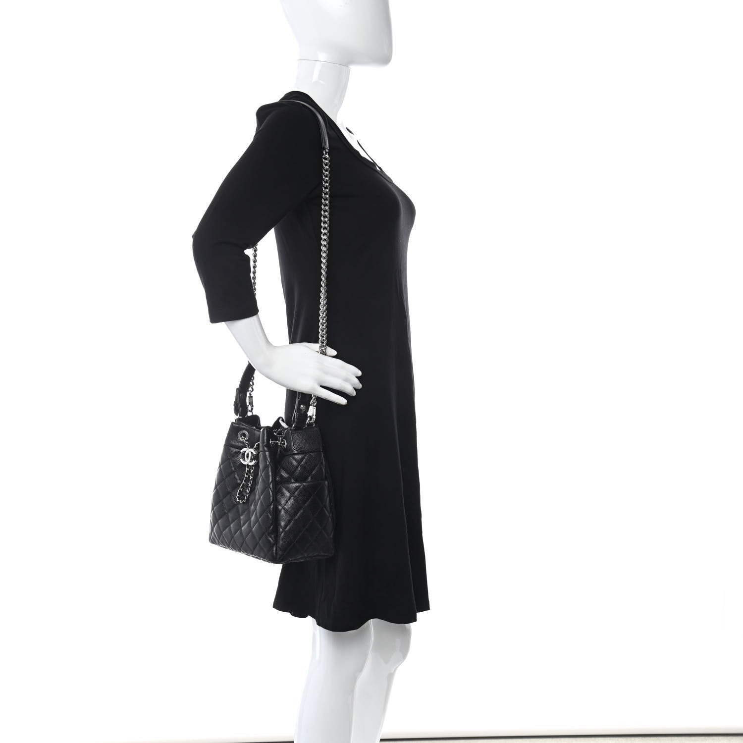 Chanel Caviar Quilted CC Chain Bucket Drawstring Bag Black 2 of 10