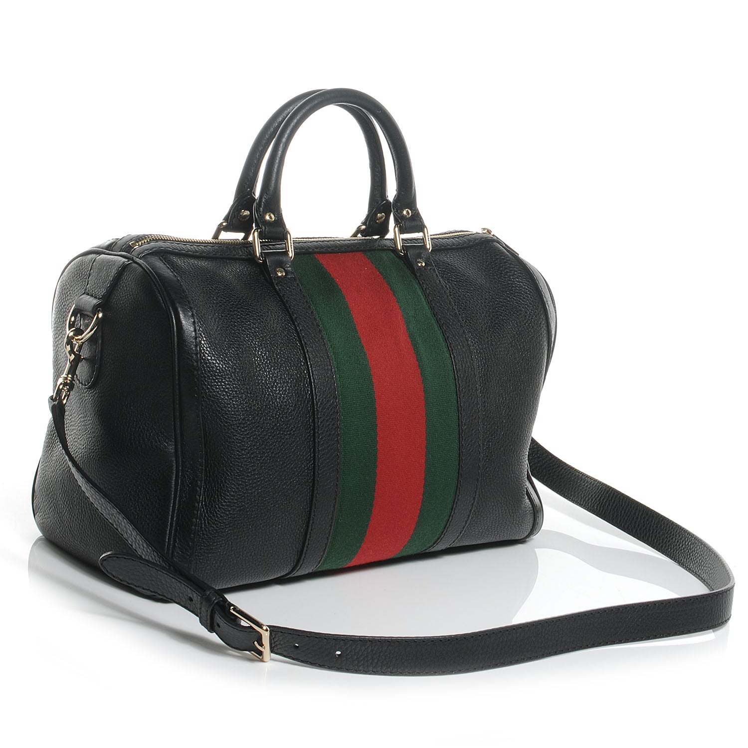 Gucci Leather Vintage Web Medium Boston Black 3 of 8