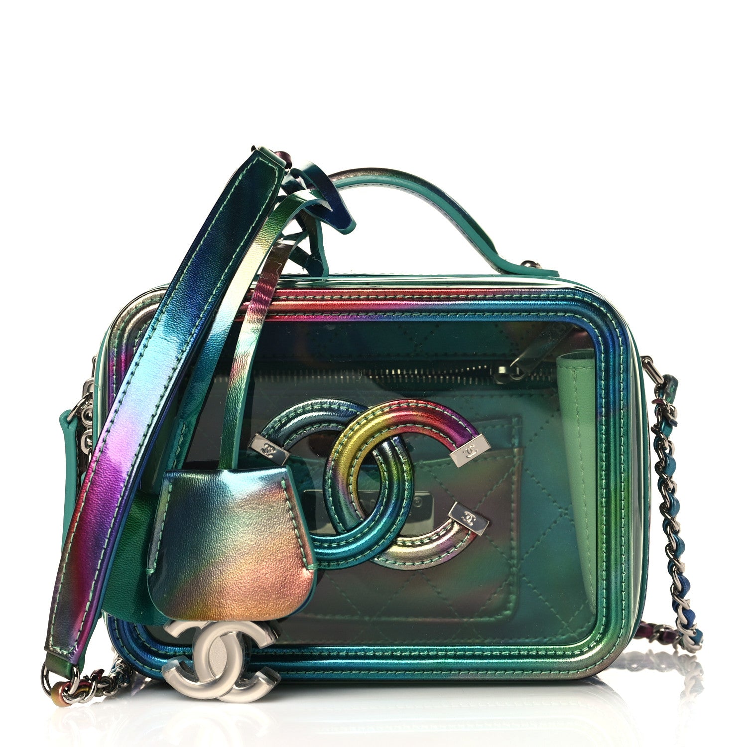 Chanel PVC Patent Calfskin Patent Lambskin Small CC Vanity Case Green 1 of 9
