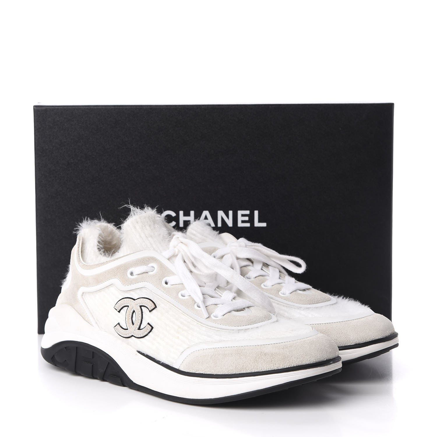 Chanel Fabric Calfskin Suede CC Womens Sneakers 40 White 8 of 8