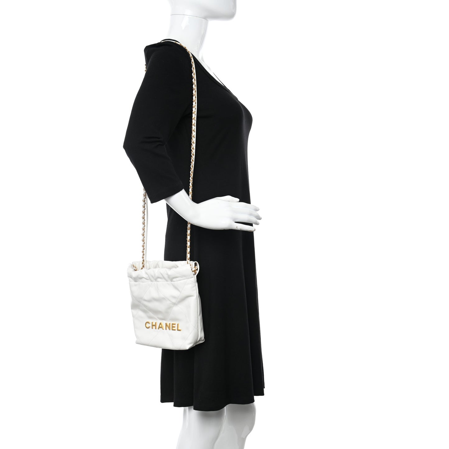 Shiny Calfskin Quilted Mini Chanel 22 White