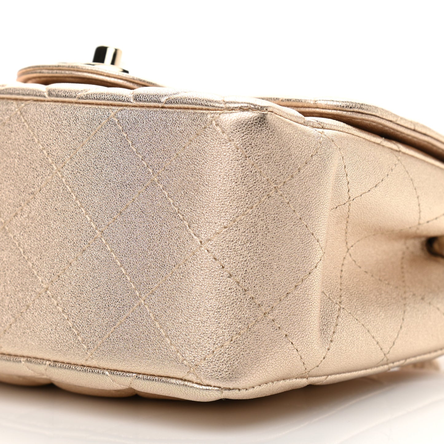 Metallic Lambskin Quilted Mini Square Flap Gold