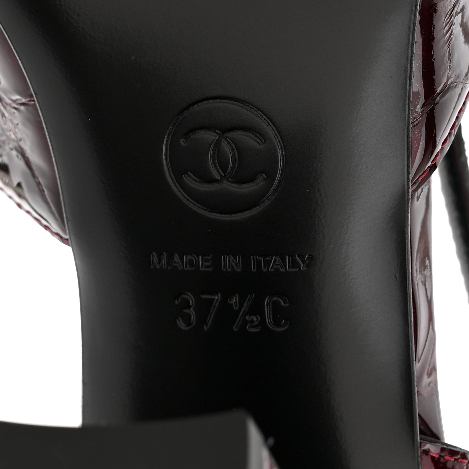 Chanel Patent Calfskin Crocodile Embossed Cap Toe CC Slingback Pumps 37.5 Dark Burgundy Black 7 of 11