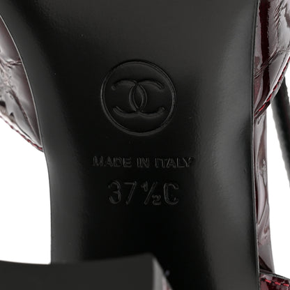 Chanel Patent Calfskin Crocodile Embossed Cap Toe CC Slingback Pumps 37.5 Dark Burgundy Black 7 of 11