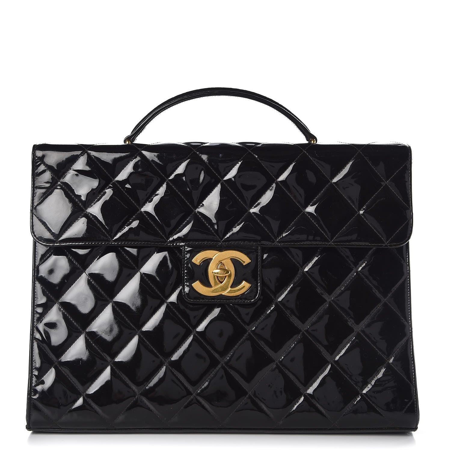 Chanel Patent Quilted Briefcase Laptop Bag Black 1 of 16